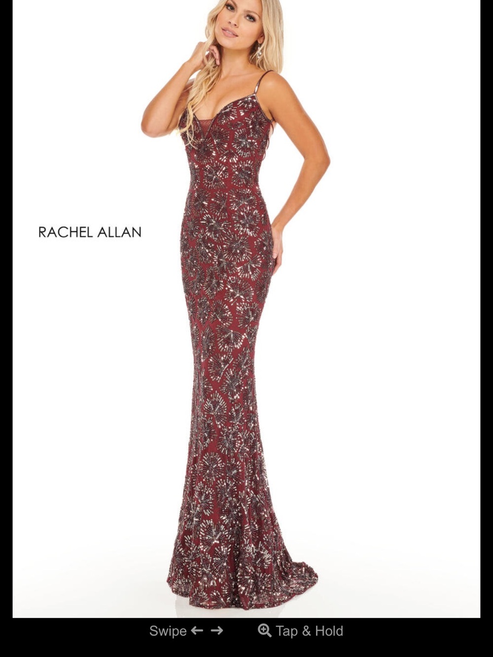 NWOT Rachel Allan Burgundy Sequin Spaghetti-Strap Prom Gown 4 - Picture 7 of 7